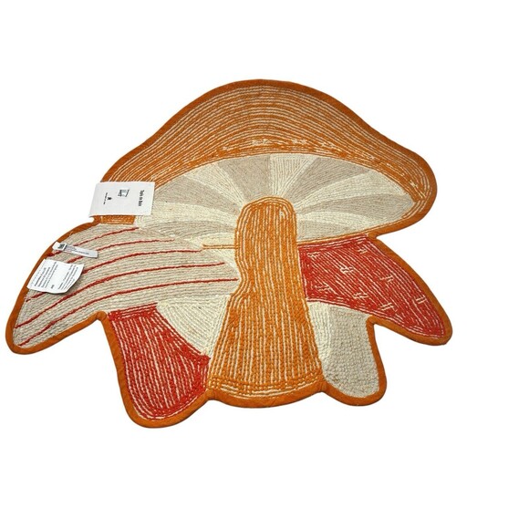 Urban Outfitters Mushroom Tufted Shag Bath Mat Boho Rug Orange Red Cotton NEW - Picture 7 of 15
